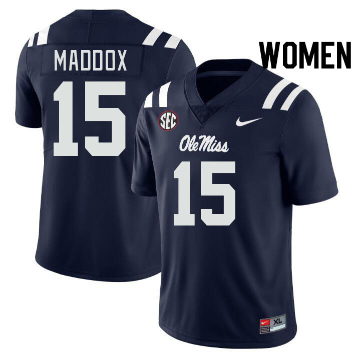 Women #15 AJ Maddox Ole Miss Rebels College Football Jerseys Stitched-Navy